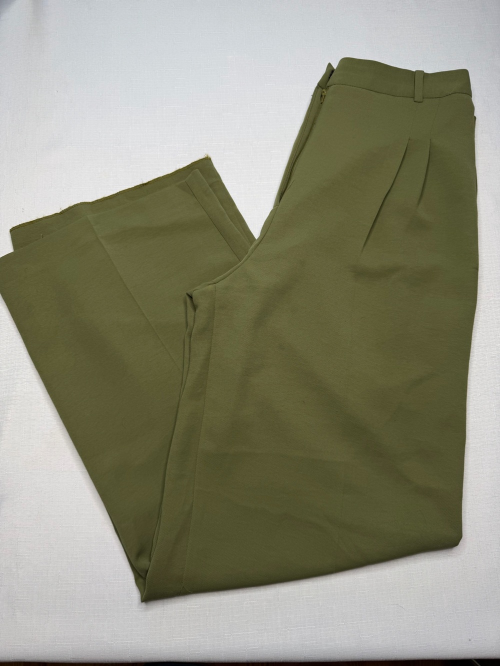ZARA Olive Green Tailored Pleated Wide Leg Trousers Pants (Large)